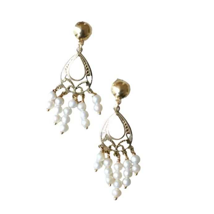 Boucles d'oreilles or jaune et franges de perles - Castafiore