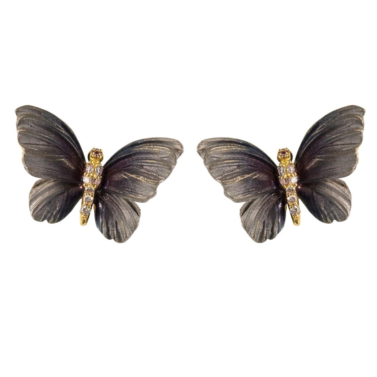 Boucles d'oreilles papillons en or, émail et diamants - Castafiore