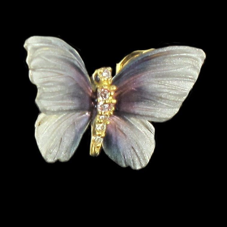 Boucles d'oreilles papillons en or, émail et diamants - Castafiore