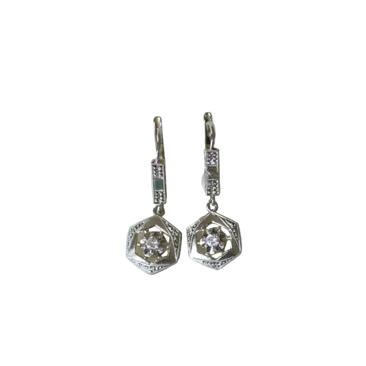 Boucles d'Oreilles Pendantes Art Deco Diamants - Castafiore