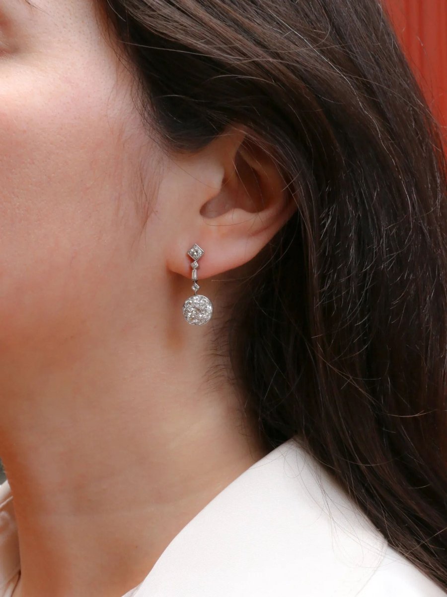 Boucles d'oreilles pendantes Art Déco diamants - Castafiore