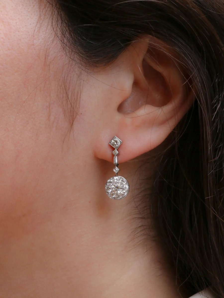 Boucles d'oreilles pendantes Art Déco diamants - Castafiore