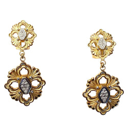 Boucles d'oreilles Pendantes BUCCELLATI "Opéra" en or blanc, or jaune et diamants - Castafiore