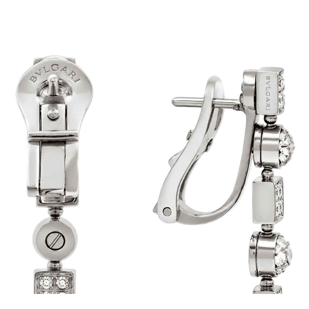 Boucles d'oreilles Pendantes BULGARI "Lucea" en or blanc et diamants - Castafiore