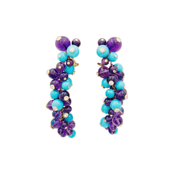Boucles d'oreilles Pendantes CARTIER "Délices de Goa" en or rose, or blanc, turquoises, améthystes et diamants - Castafiore