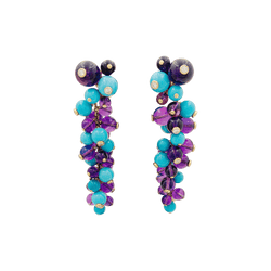 Boucles d'oreilles Pendantes CARTIER "Délices de Goa" en or rose, or blanc, turquoises, améthystes et diamants - Castafiore