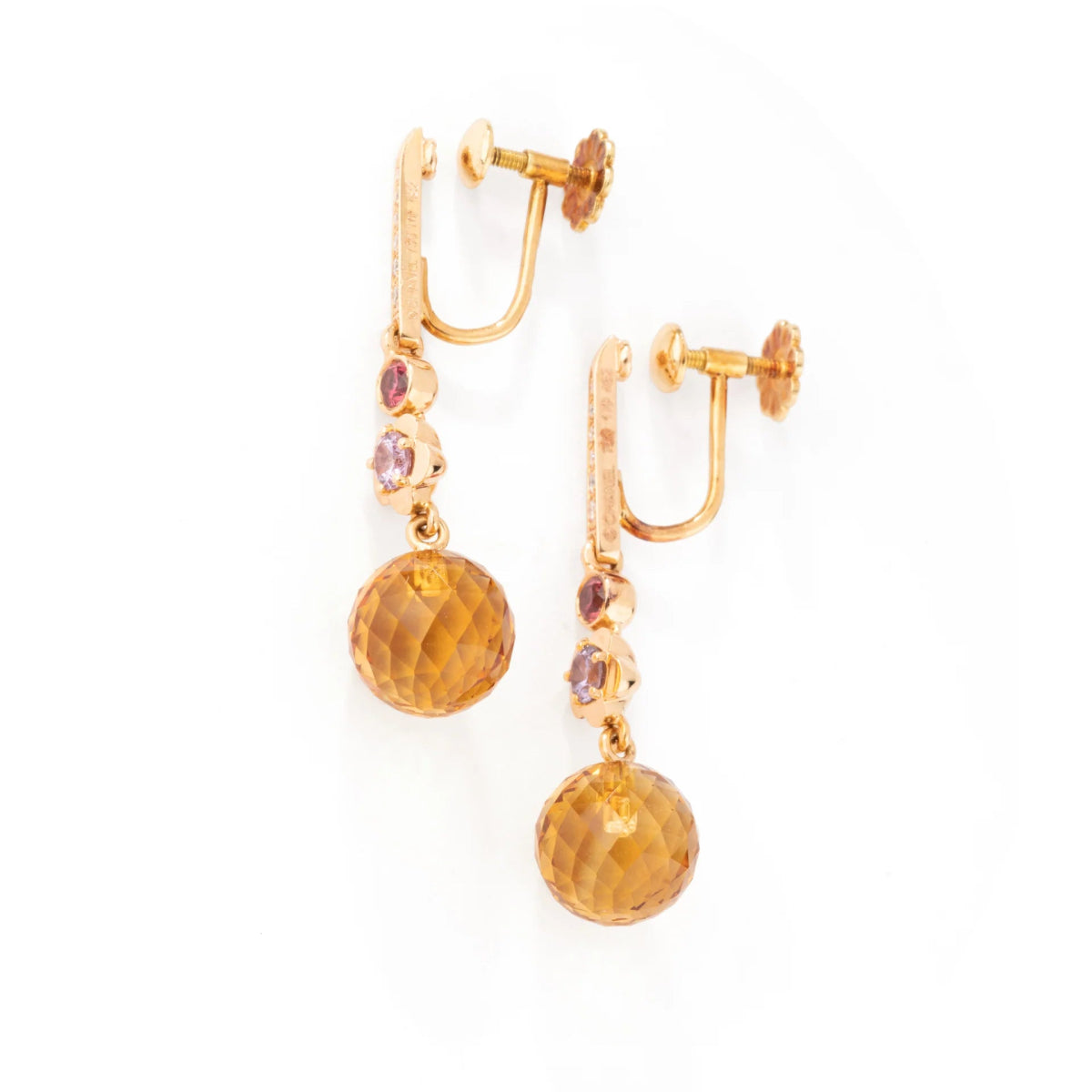 Boucles d'oreilles Pendantes CHANEL "Mademoiselle" en or jaune, citrines, rubellites, améthystes et diamants - Castafiore