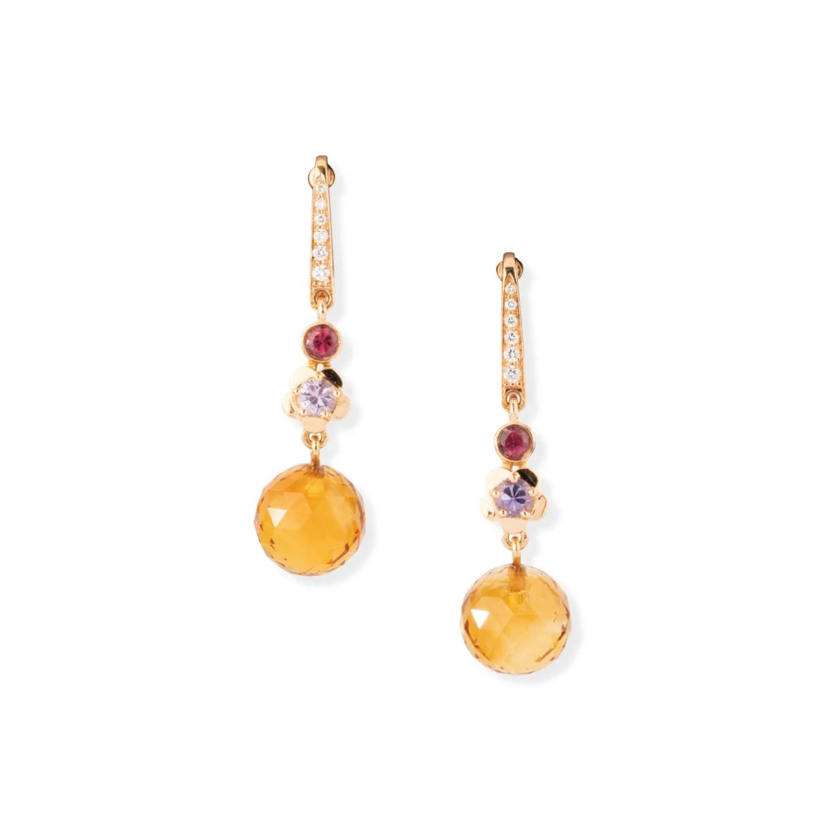 Boucles d'oreilles Pendantes CHANEL "Mademoiselle" en or jaune, citrines, rubellites, améthystes et diamants - Castafiore