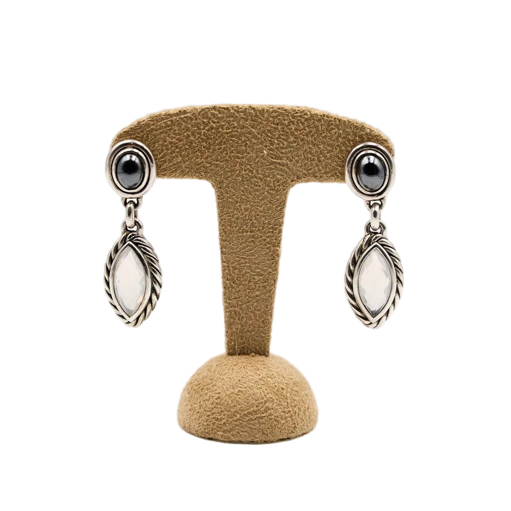 Boucles d'Oreilles Pendantes DAVID YURMAN en argent, pierre de lune et hematite - Castafiore