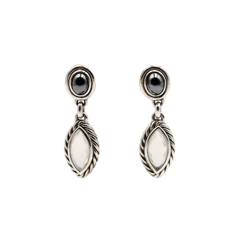 Boucles d'oreilles Pendantes DAVID YURMAN en argent, pierre de lune et hematite - Castafiore