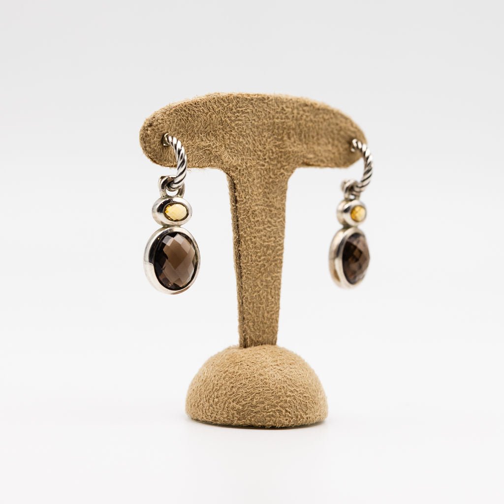 Boucles d'oreilles pendantes DAVID YURMAN en argent, quartz fumé et citrine - Castafiore
