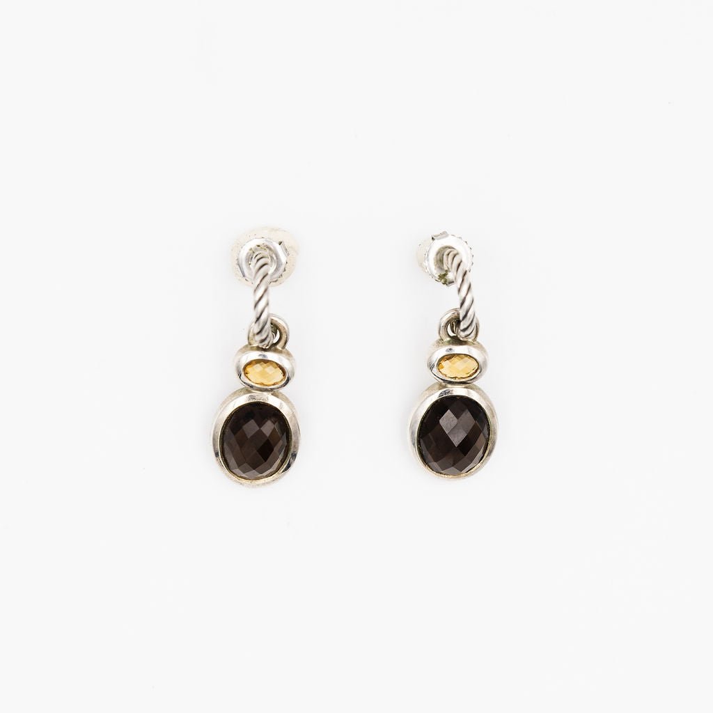 Boucles d'oreilles pendantes DAVID YURMAN en argent, quartz fumé et citrine - Castafiore