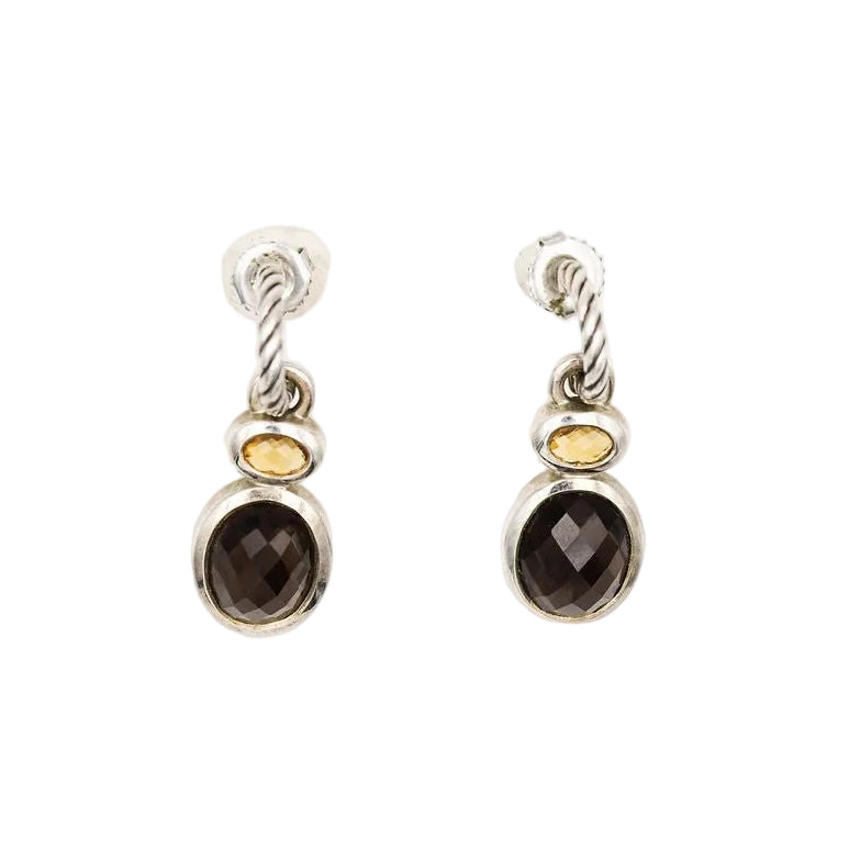 Boucles d'oreilles pendantes DAVID YURMAN en argent, quartz fumé et citrine - Castafiore