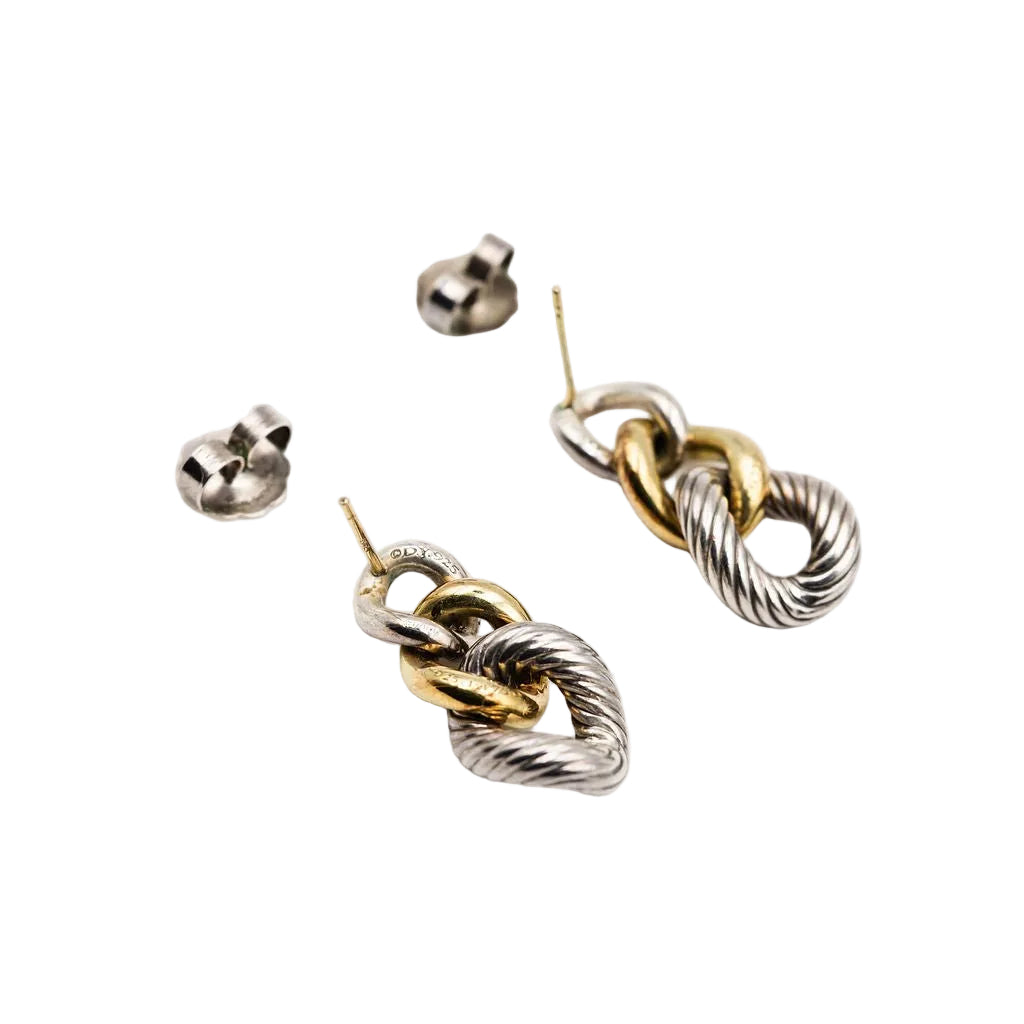 Boucles d'Oreilles Pendantes DAVID YURMAN en or jaune et argent - Castafiore