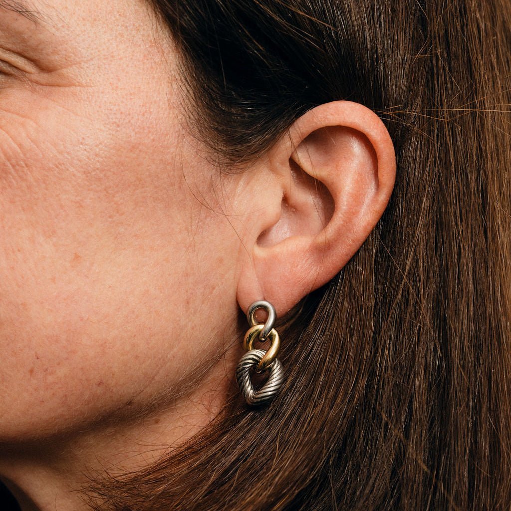 Boucles d'Oreilles Pendantes DAVID YURMAN en or jaune et argent - Castafiore
