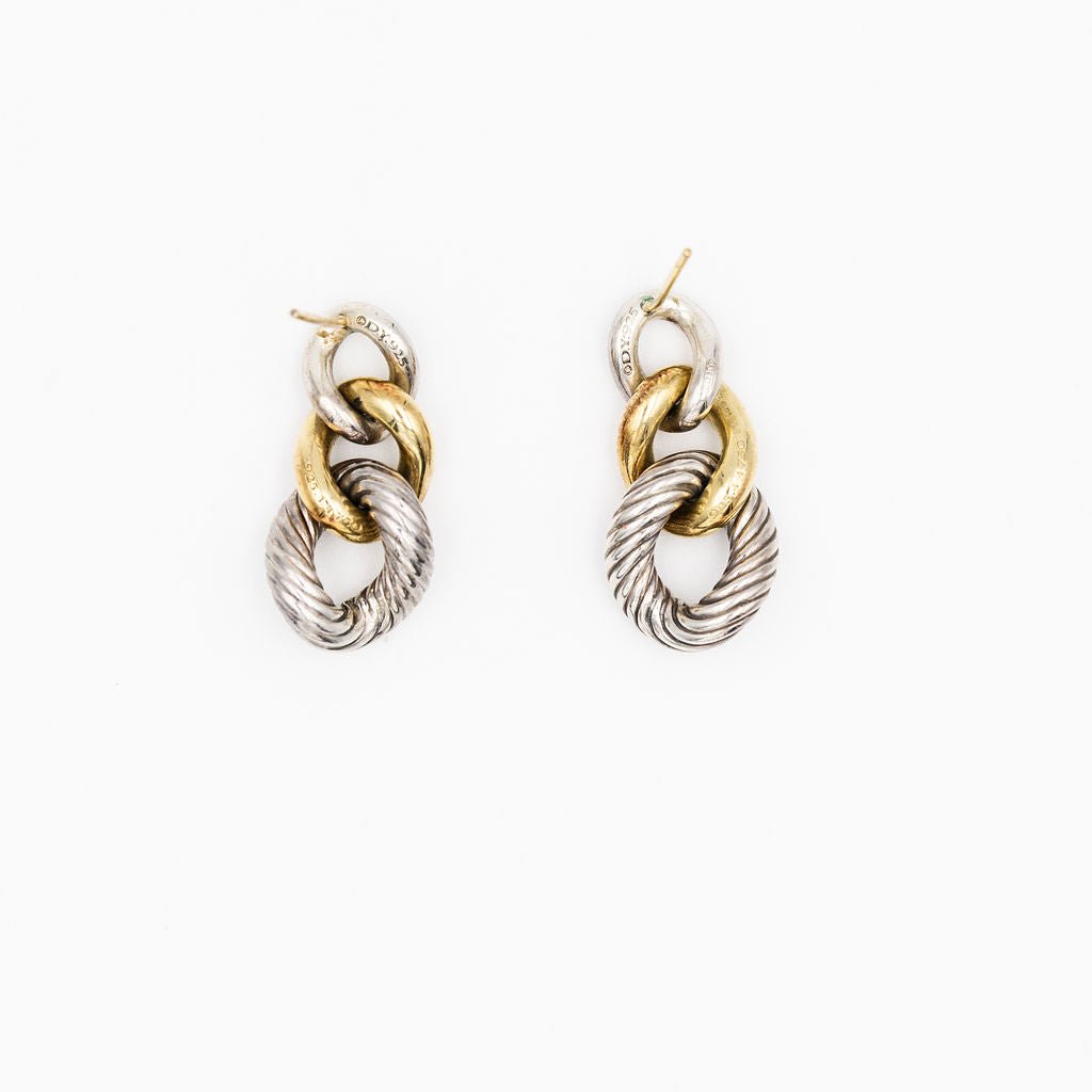 Boucles d'Oreilles Pendantes DAVID YURMAN en or jaune et argent - Castafiore