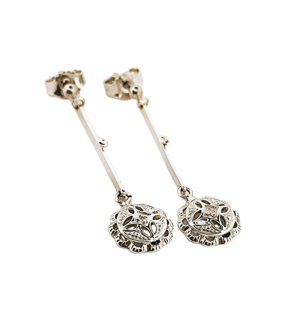 Boucles d'oreilles pendantes diamants en or blanc - Castafiore