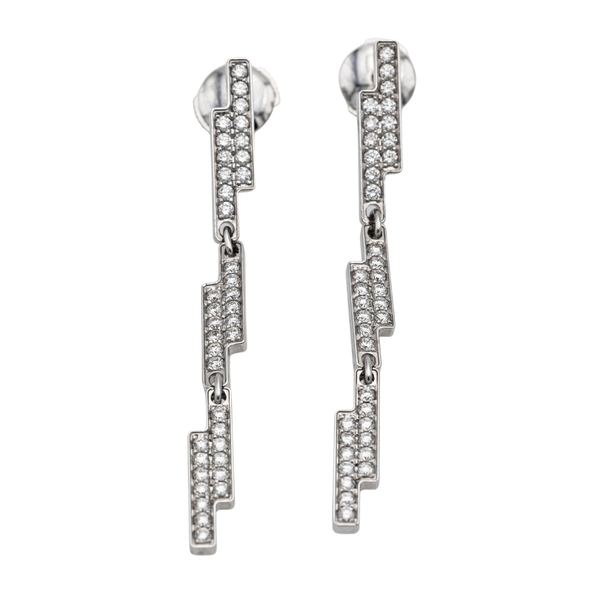 Boucles d'oreilles Pendantes DINH VAN "Seventies" en or blanc et diamants - Castafiore