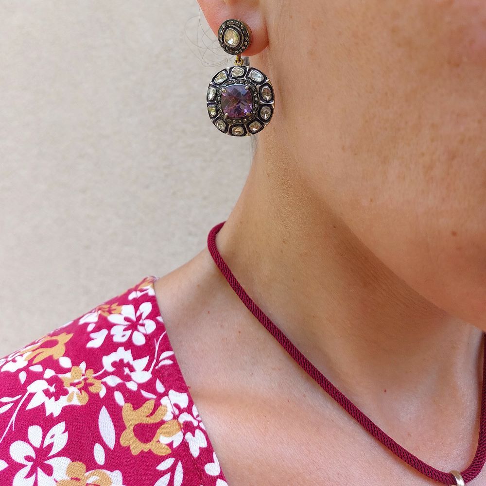 Boucles d'oreilles Pendantes en argent, vermeil, améthyste et diamants - Castafiore