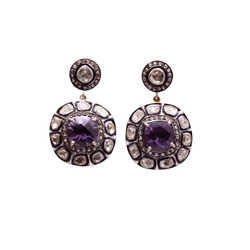 Boucles d'oreilles Pendantes en argent, vermeil, améthyste et diamants - Castafiore
