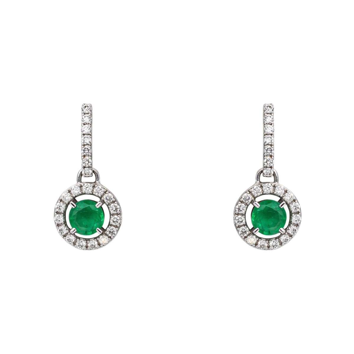 Boucles d'oreilles Pendantes en or blanc, émeraudes et diamants - Castafiore