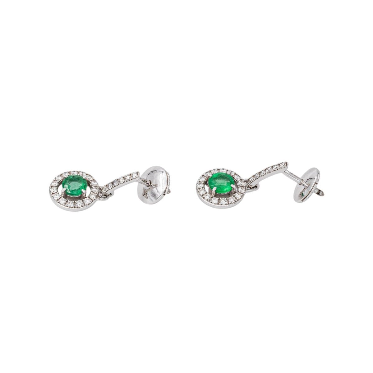 Boucles d'oreilles Pendantes en or blanc, émeraudes et diamants - Castafiore
