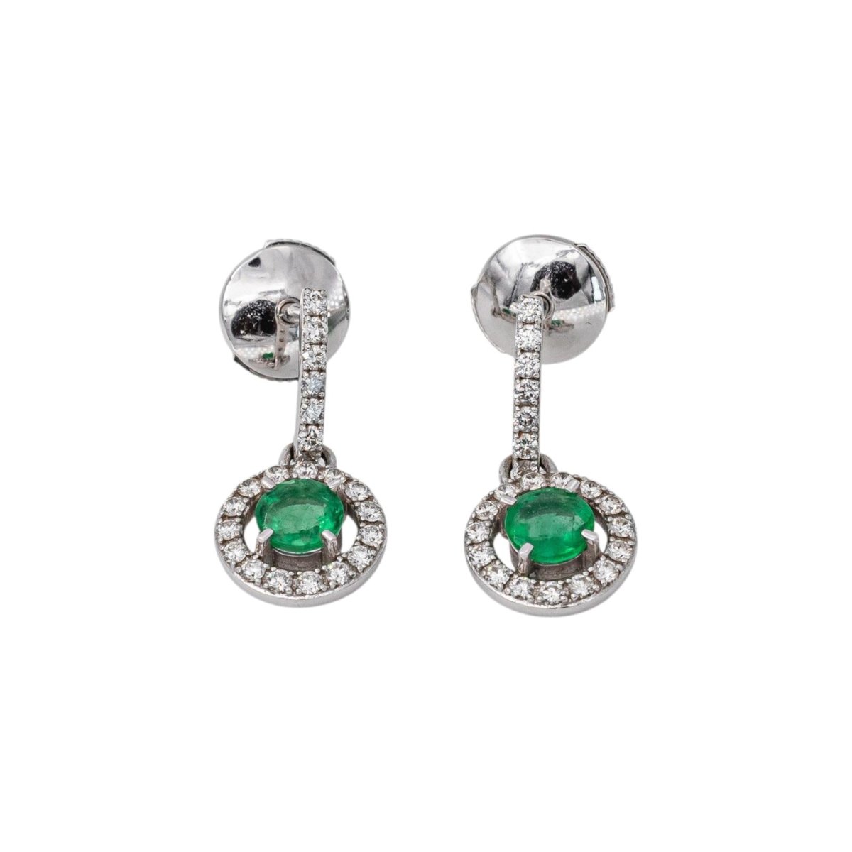 Boucles d'oreilles Pendantes en or blanc, émeraudes et diamants - Castafiore