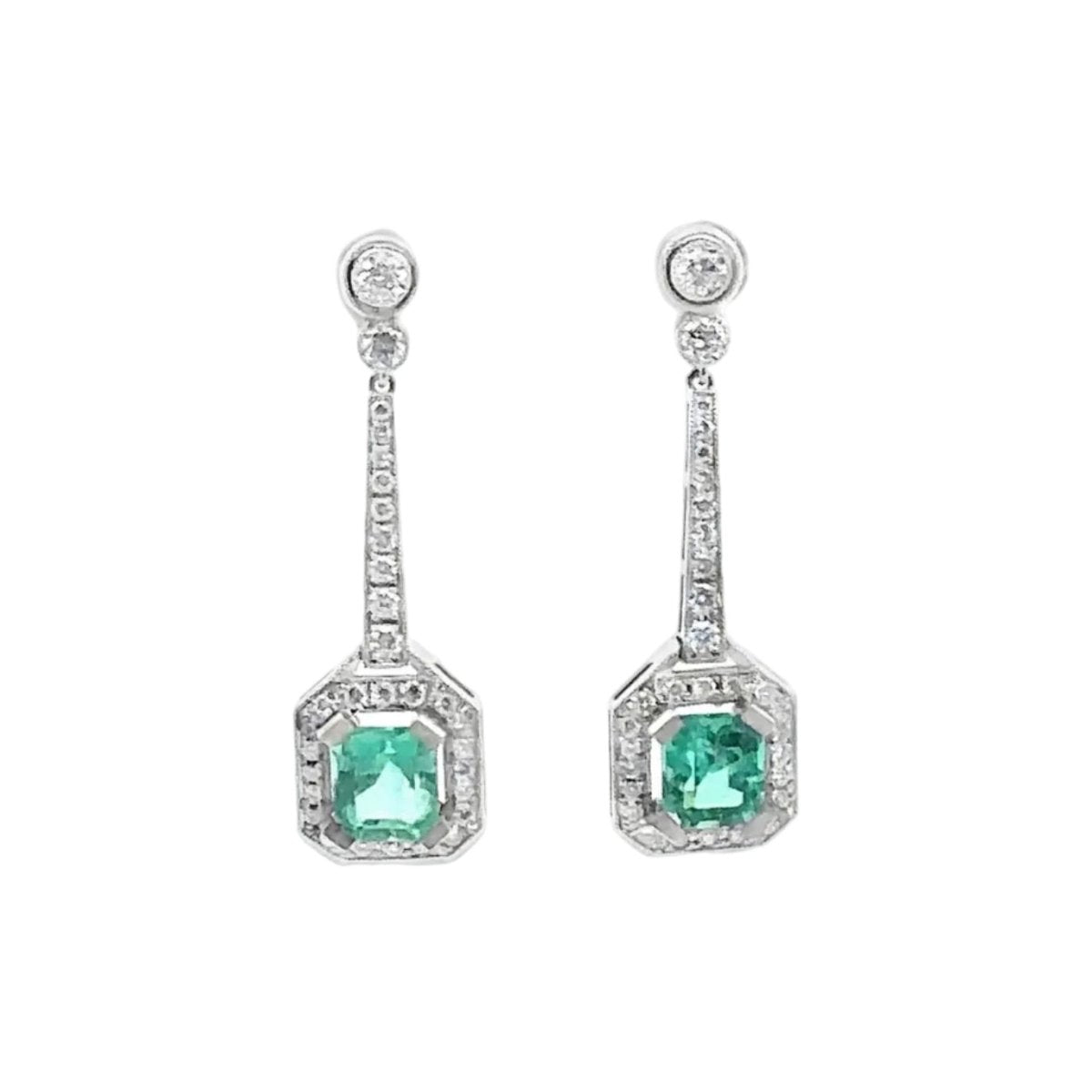 Boucles d'oreilles Pendantes en or blanc, émeraudes et diamants - Castafiore