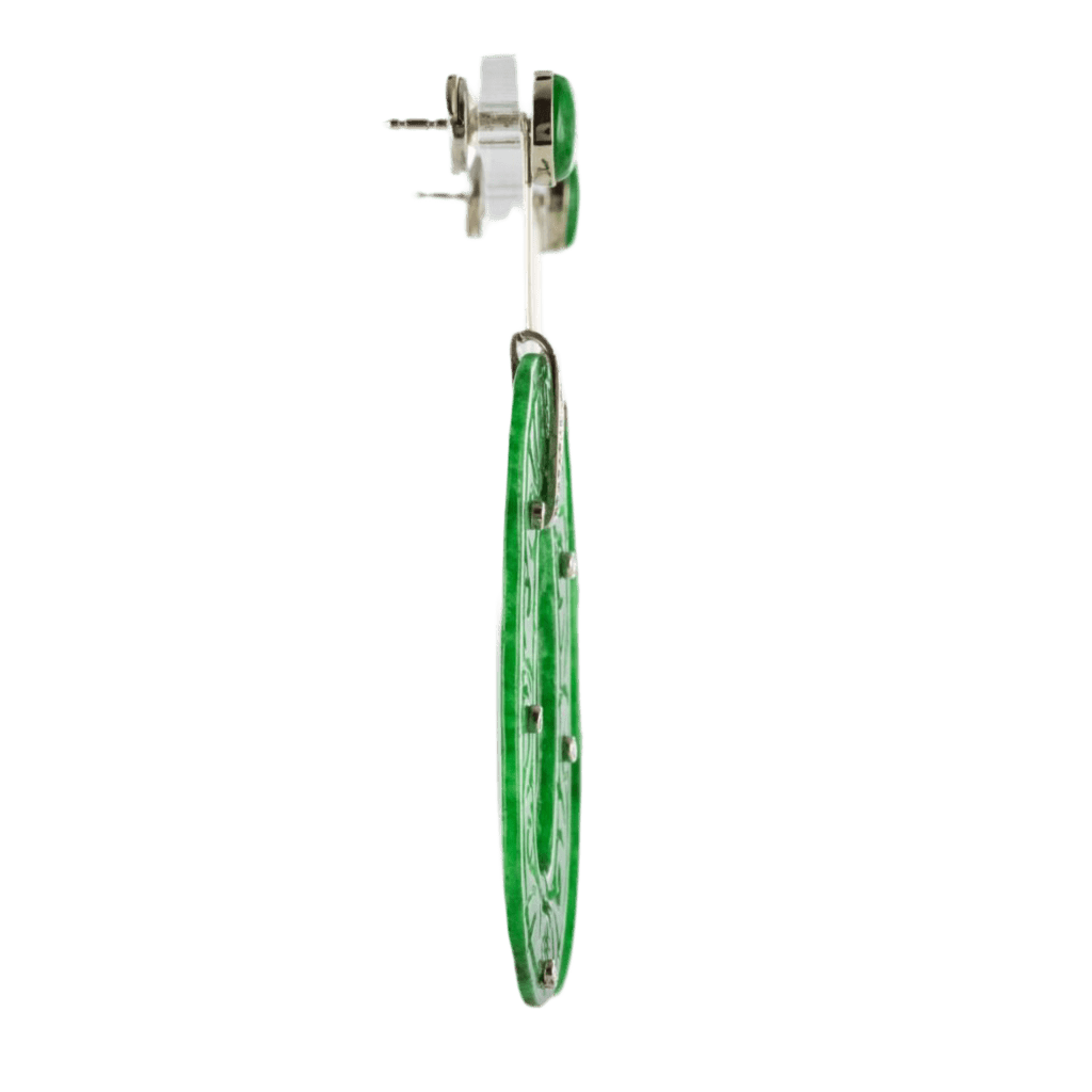 Boucles d'oreilles Pendantes en or blanc, jade et diamants - Castafiore