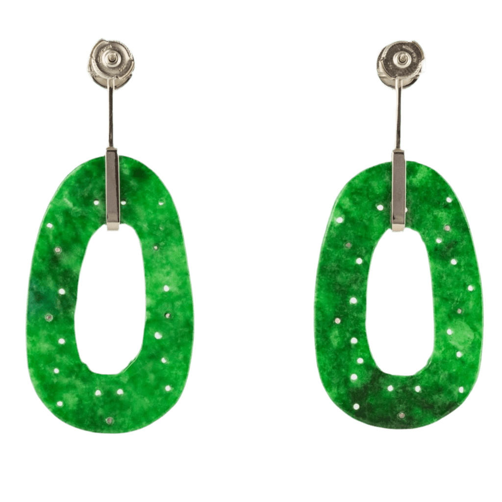 Boucles d'oreilles Pendantes en or blanc, jade et diamants - Castafiore
