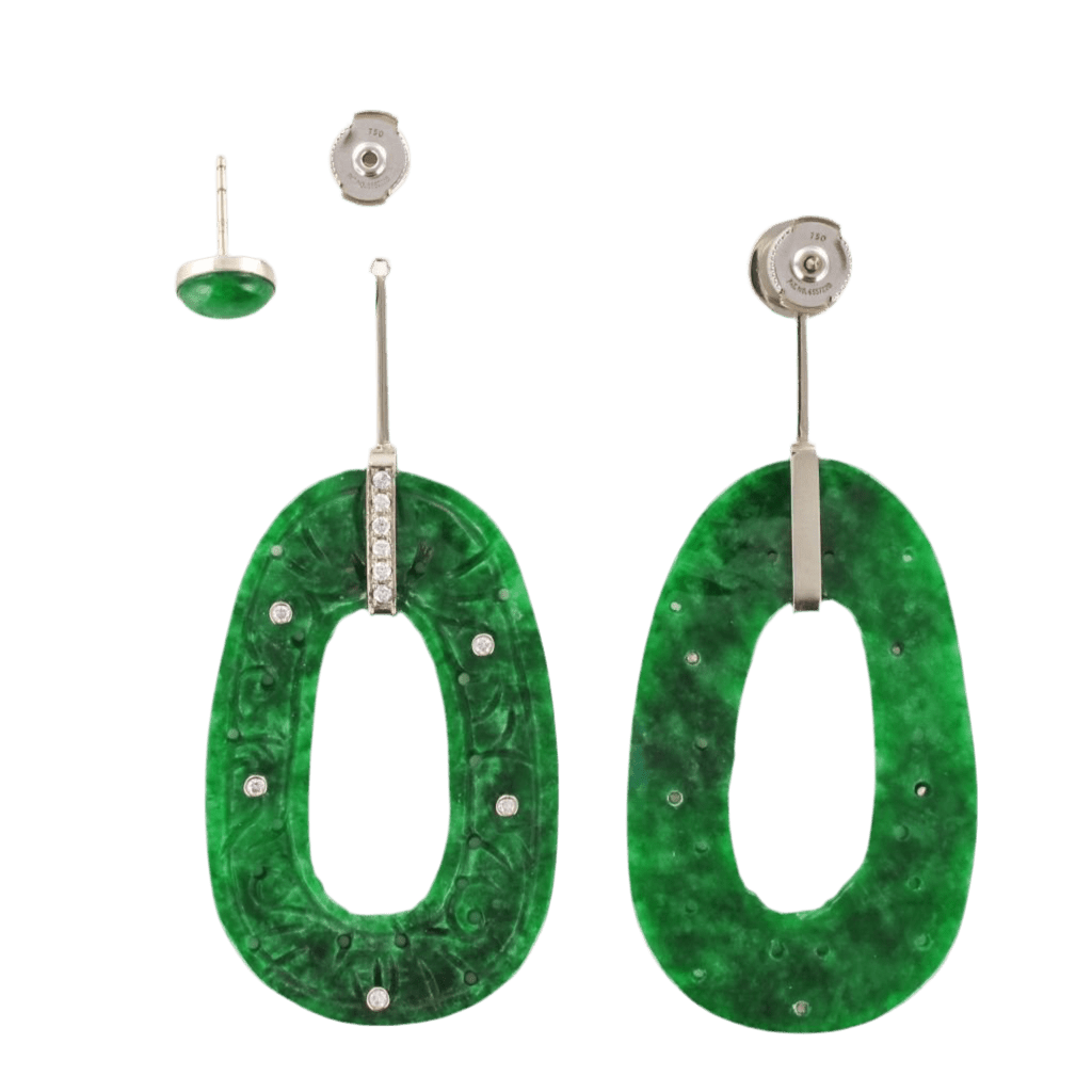 Boucles d'oreilles Pendantes en or blanc, jade et diamants - Castafiore