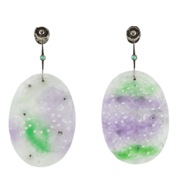Boucles d'oreilles Pendantes en or blanc, jade et émeraudes - Castafiore