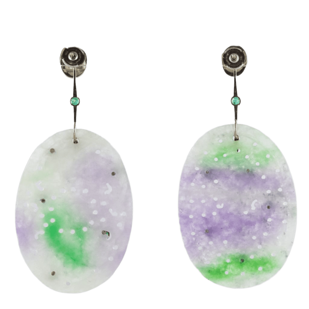 Boucles d'oreilles Pendantes en or blanc, jade et émeraudes - Castafiore
