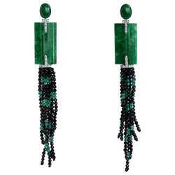 Boucles d'oreilles Pendantes en or blanc, jade, spinelles, émeraudes et diamants - Castafiore