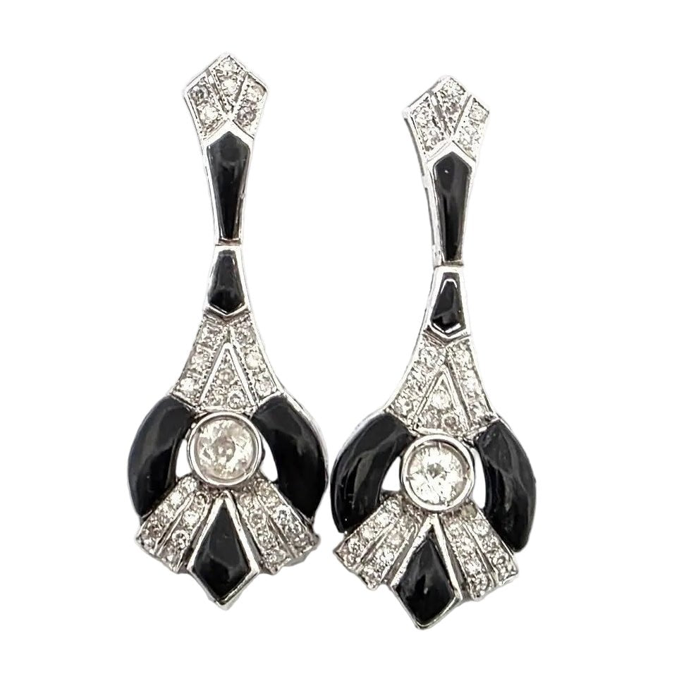 Boucles d'oreilles Pendantes en or blanc, onyx et diamants - Castafiore