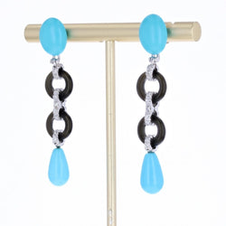 Boucles d'oreilles Pendantes en or blanc, onyx, turquoise et diamants - Castafiore