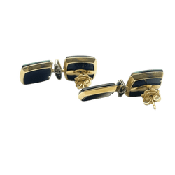 Boucles d'oreilles Pendantes en or blanc, or jaune, onyx, émail et diamants - Castafiore