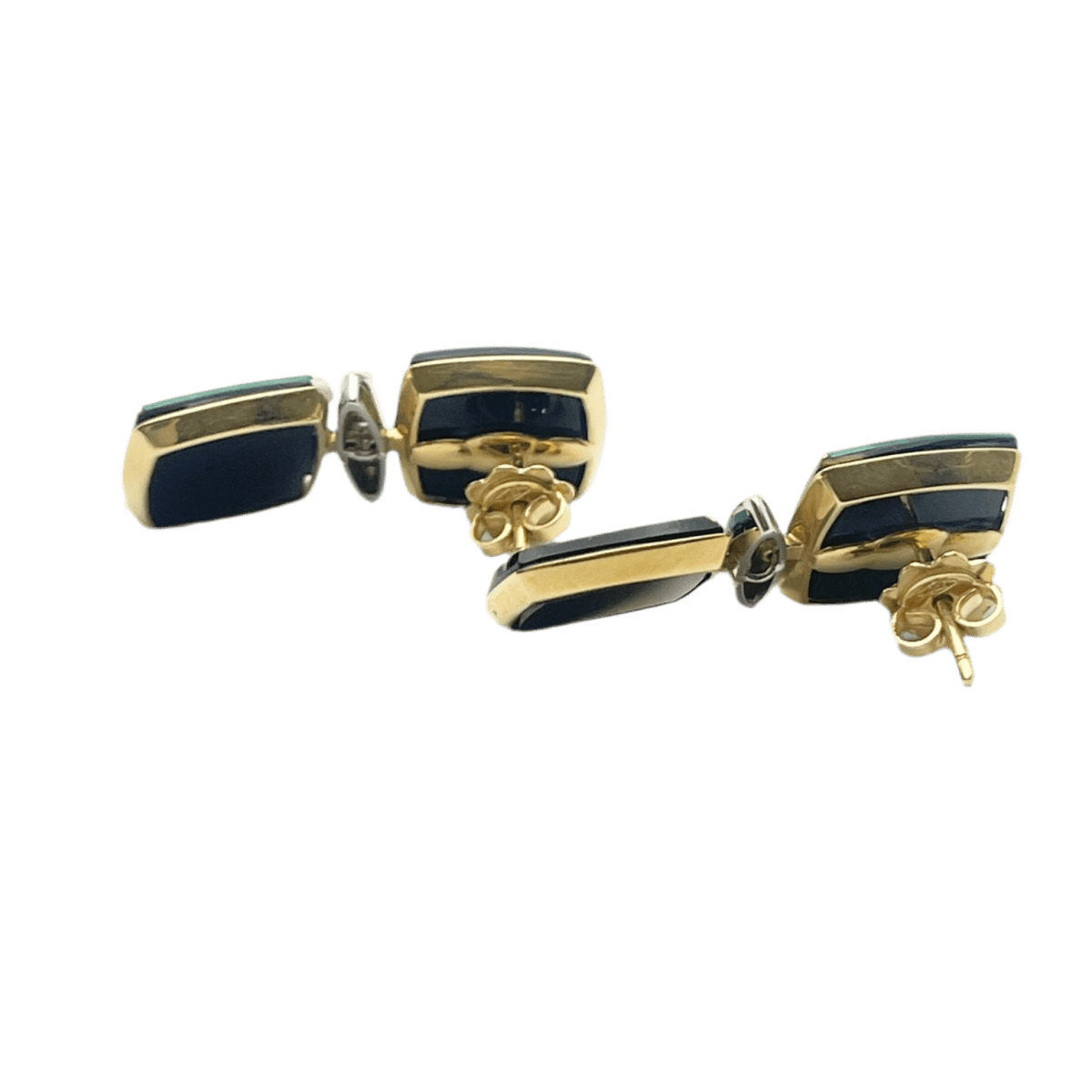 Boucles d'oreilles Pendantes en or blanc, or jaune, onyx, émail et diamants - Castafiore