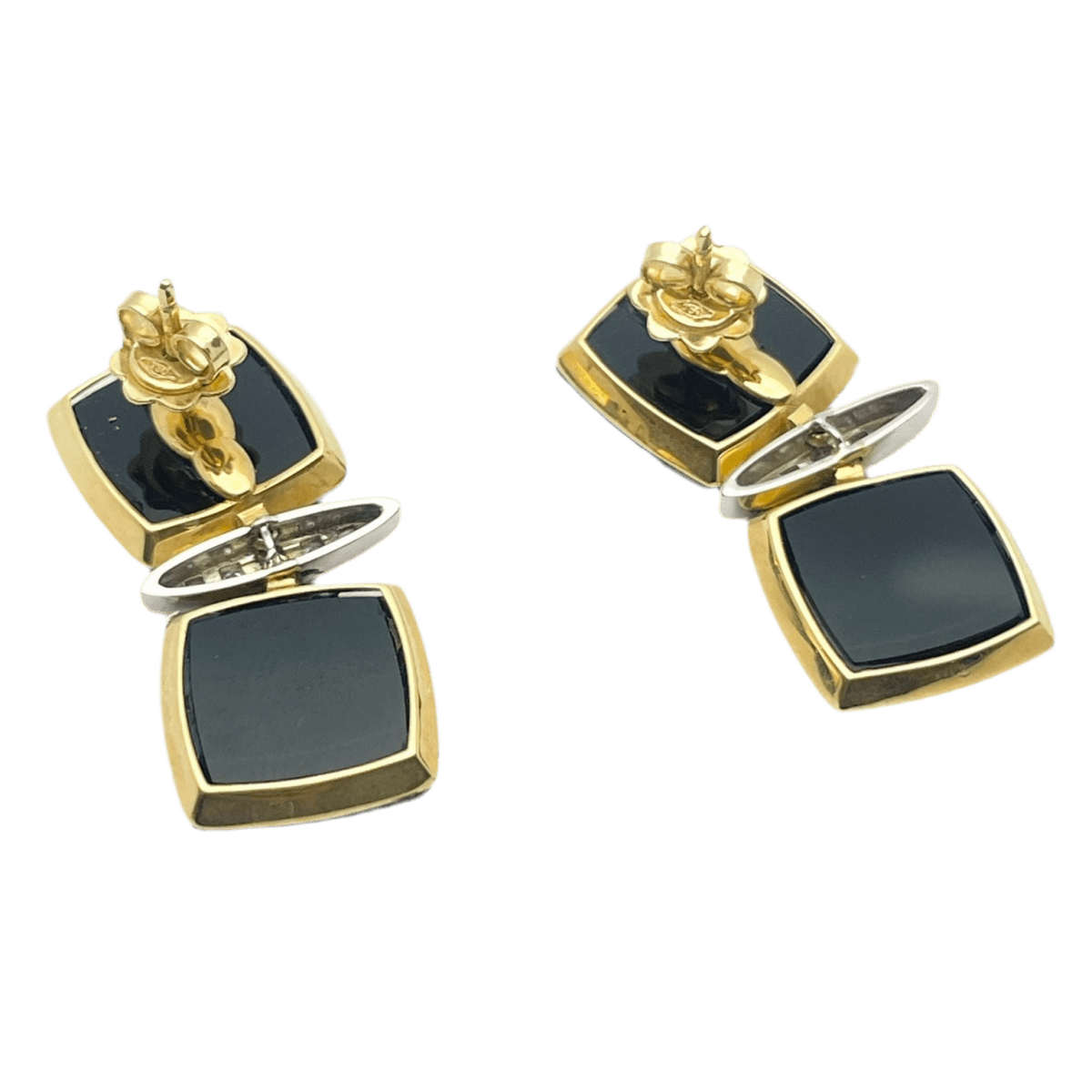 Boucles d'oreilles Pendantes en or blanc, or jaune, onyx, émail et diamants - Castafiore