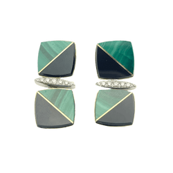 Boucles d'oreilles Pendantes en or blanc, or jaune, onyx, émail et diamants - Castafiore