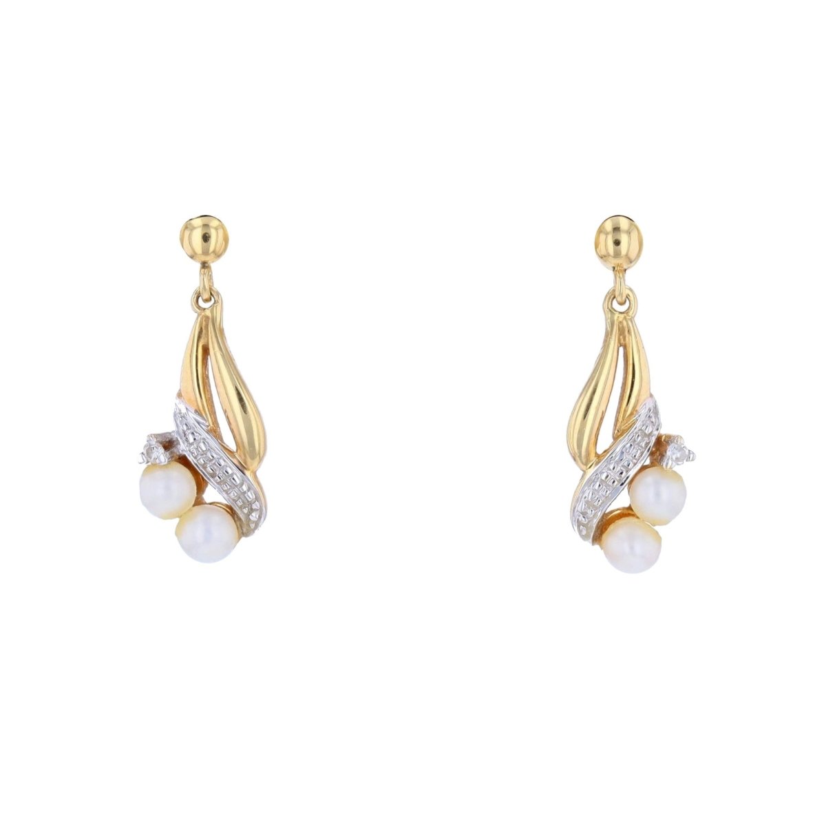 Boucles d'oreilles Pendantes en or blanc, or jaune, perles et diamants - Castafiore