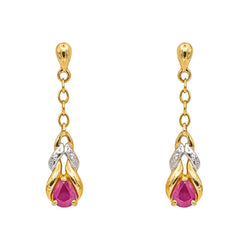 Boucles d'oreilles Pendantes en or blanc, or jaunes, rubis et diamants - Castafiore