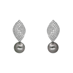 Boucles d'oreilles Pendantes en or blanc, perles et diamant - Castafiore
