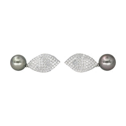 Boucles d'oreilles Pendantes en or blanc, perles et diamant - Castafiore