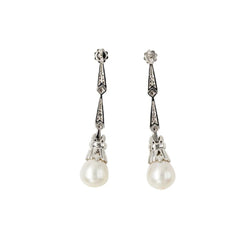 Boucles d'oreilles Pendantes en or blanc, perles et diamants - Castafiore
