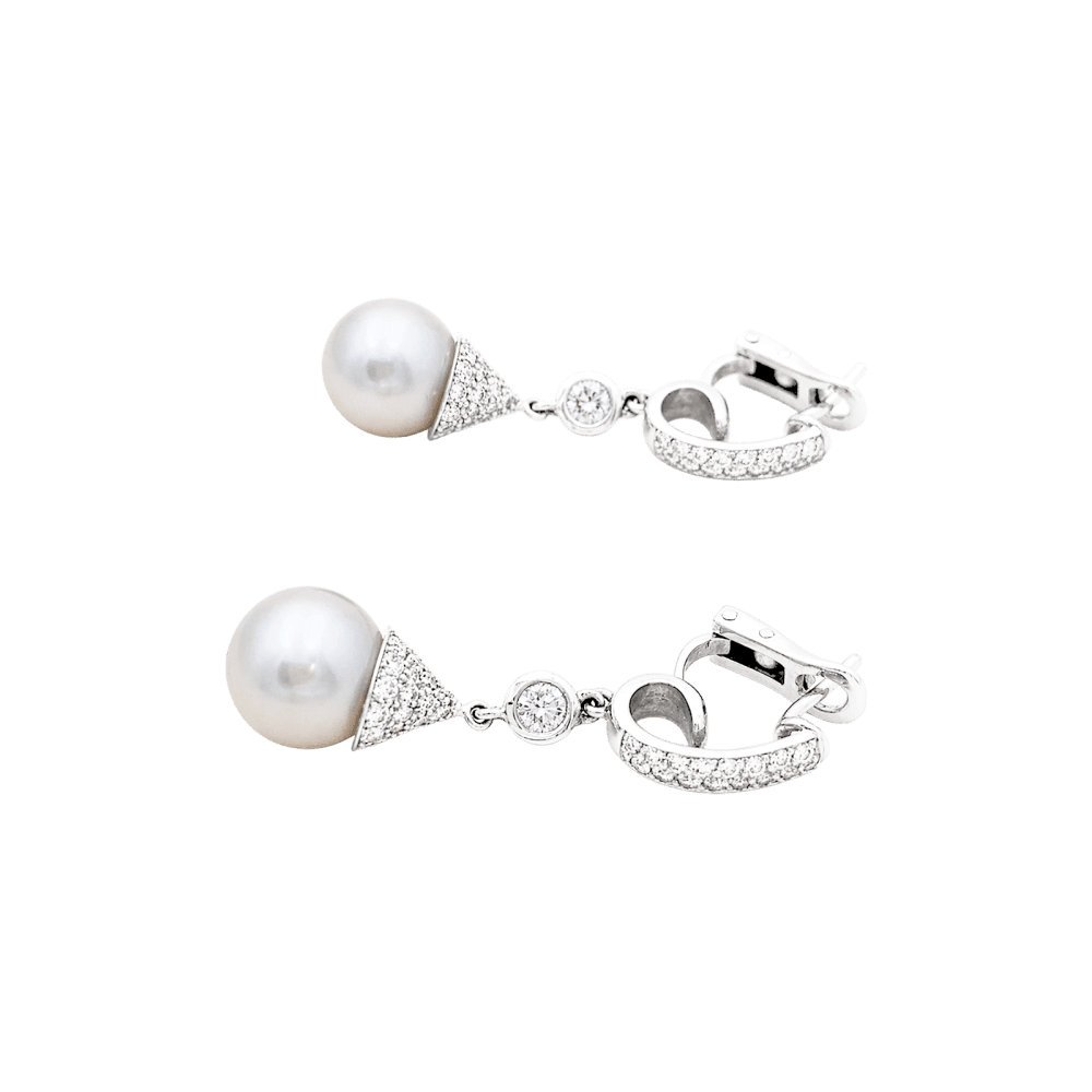 Boucles d'oreilles Pendantes en or blanc, perles et diamants - Castafiore