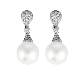 Boucles d'oreilles Pendantes en or blanc, perles et diamants - Castafiore