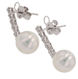 Boucles d'oreilles Pendantes en or blanc, perles et diamants - Castafiore