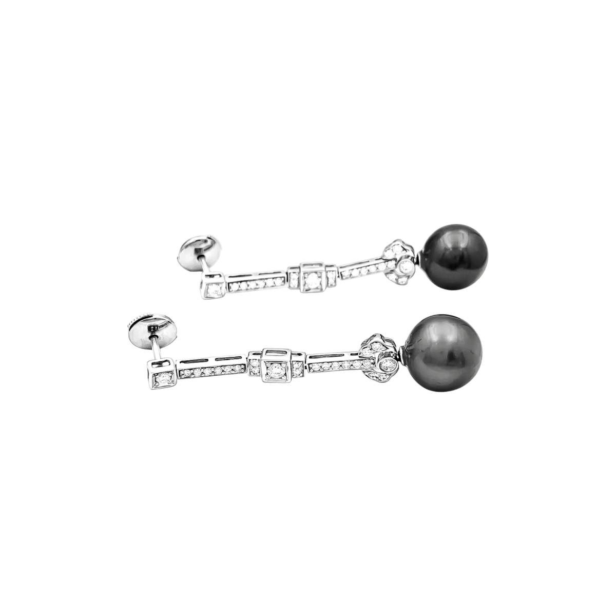 Boucles d'oreilles Pendantes en or blanc, perles et diamants - Castafiore