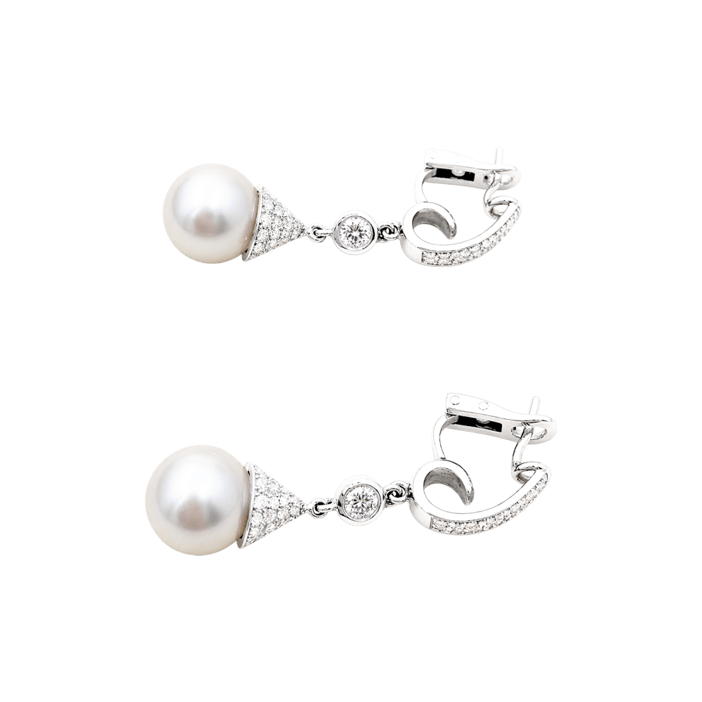 Boucles d'oreilles Pendantes en or blanc, perles et diamants - Castafiore